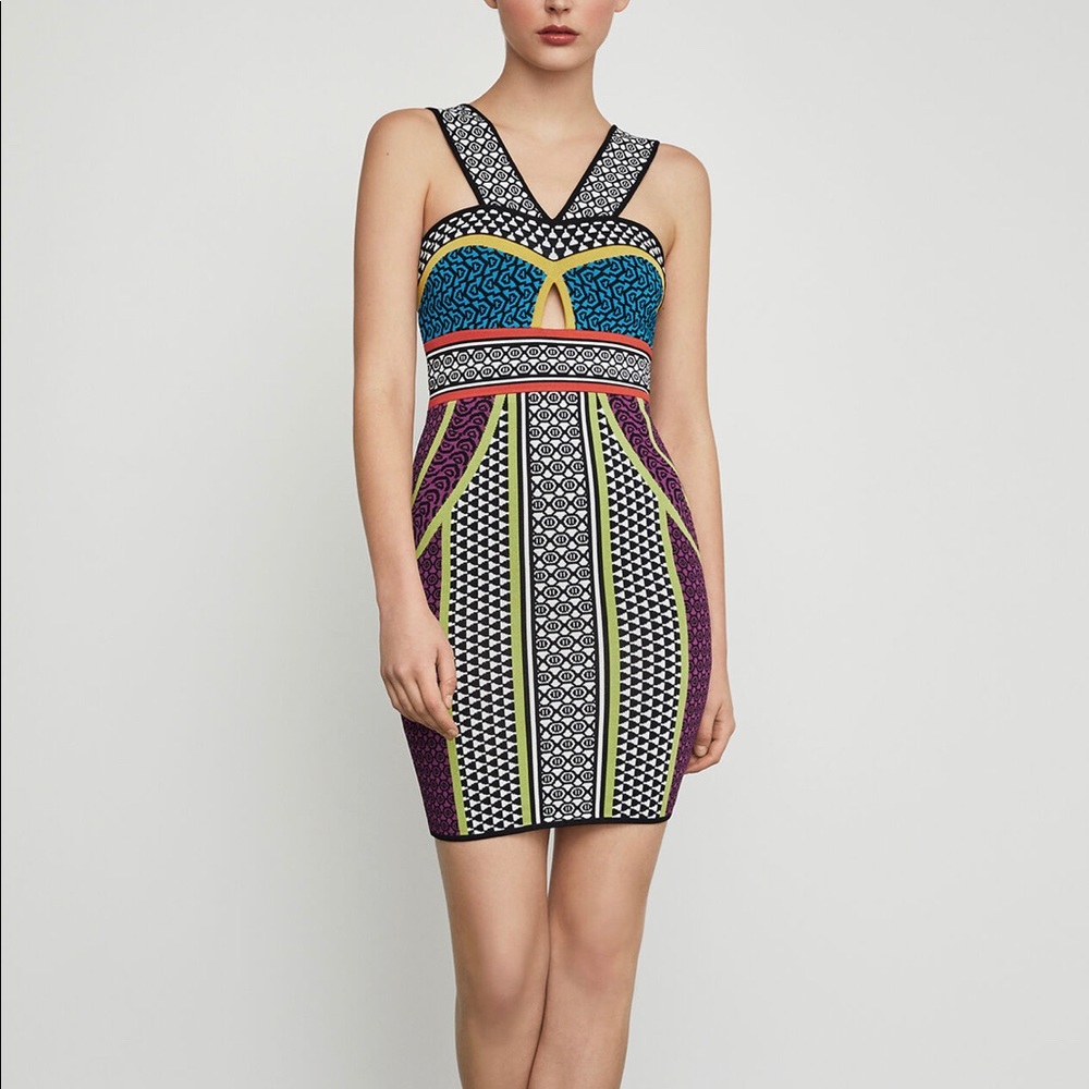 BCbgmaxazria multicolor bandage bodycon dress